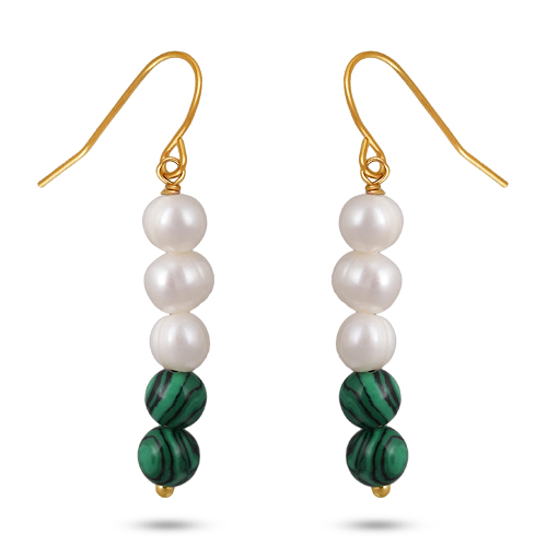 Серьги (малахит, перламутр белый; покрытие золото)