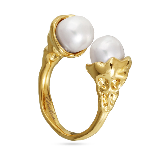 Кольцо (жемчуг белый 8мм; покрытие золото)