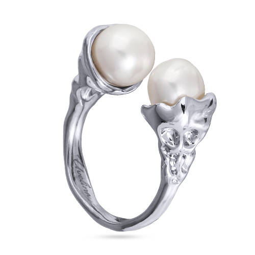 Кольцо (жемчуг белый 8мм; покрытие родий)