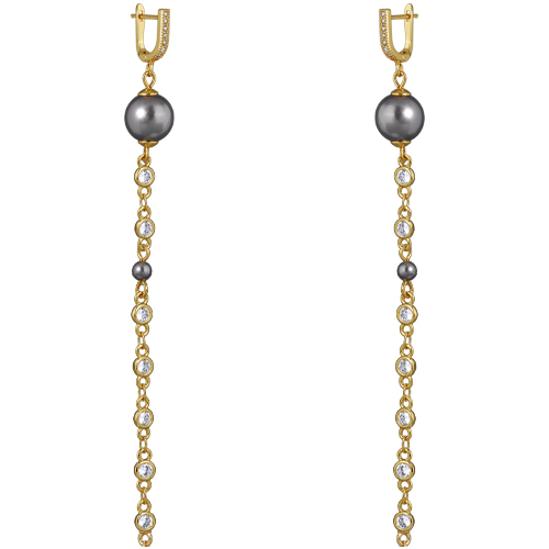 Серьги (Майорка темно-серая 10мм; покрытие золото)