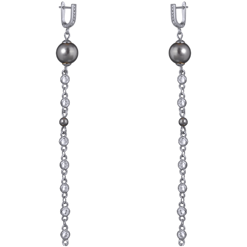 Серьги (Майорка темно-серая 10мм; покрытие родий)