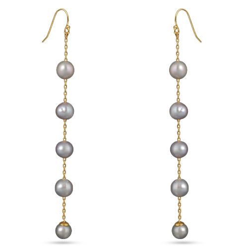 Серьги (жемчуг светло-серый 8мм; покрытие золото)