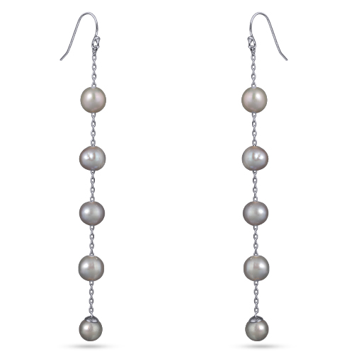 Серьги (жемчуг светло-серый 8мм; покрытие родий)