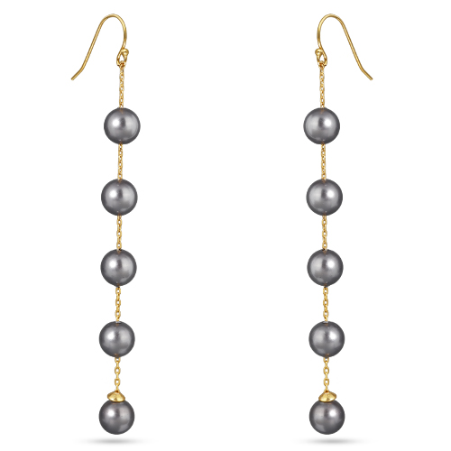 Серьги (Майорка темно-серая 8мм; покрытие золото)