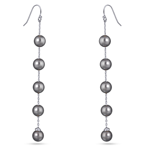 Серьги (Майорка темно-серая 8мм; покрытие родий)