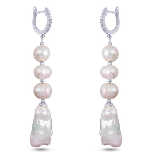 Серьги (жемчуг барочный белый, фианит; покрытие родий)