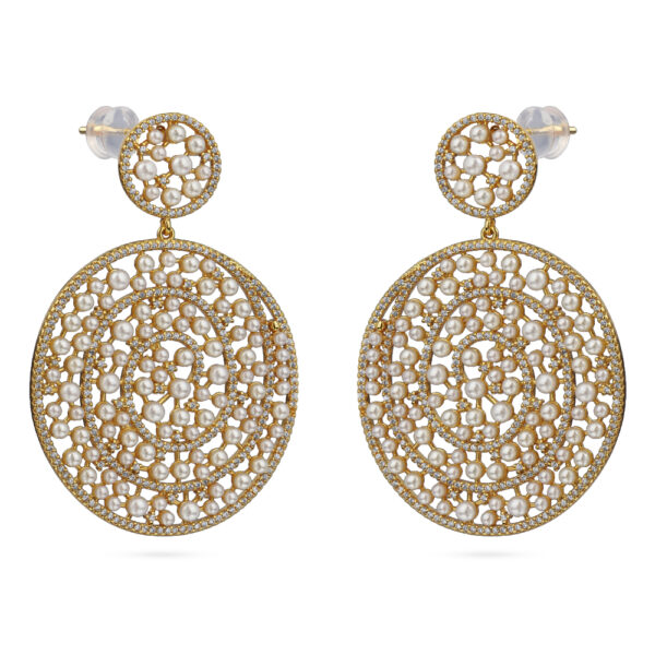 Серьги (жемчуг белый, фианит; покрытие золото)