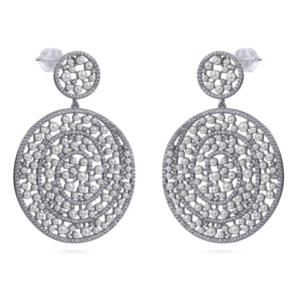 Серьги (жемчуг белый, фианит; покрытие родий)