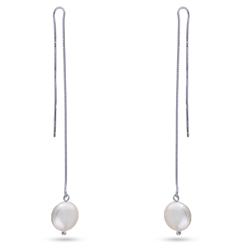 Серьги (жемчуг барочный белый 12мм; покрытие родий)