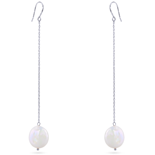 Серьги (жемчуг барочный белый 15мм; покрытие родий)