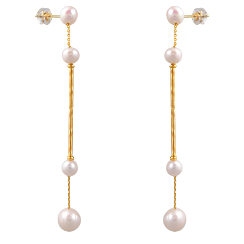 Серьги (жемчуг белый 7-12мм; покрытие золото)