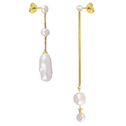 Серьги (жемчуг барочный белый; покрытие золото)