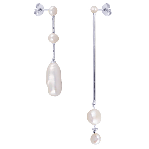 Серьги (жемчуг барочный белый; покрытие родий)