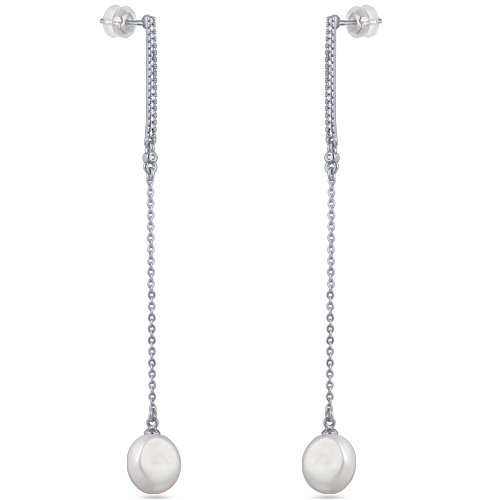 Серьги (жемчуг белый 10мм; покрытие родий)