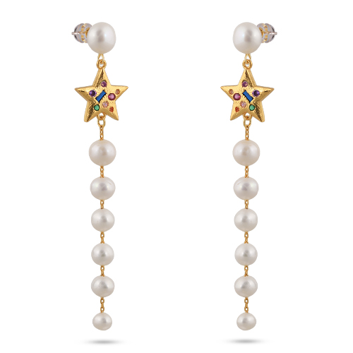 Серьги (жемчуг белый 5-8мм; покрытие золото)