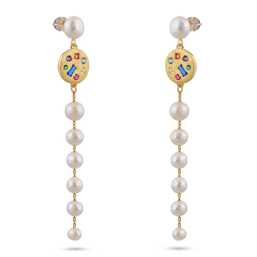 Серьги (жемчуг белый 5-8мм; покрытие золото)