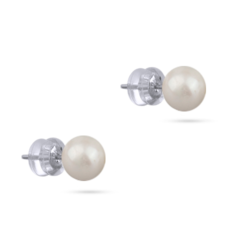 Пусеты (жемчуг белый 8мм; покрытие родий)