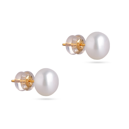 Пусеты (жемчуг белый 9мм; покрытие золото)