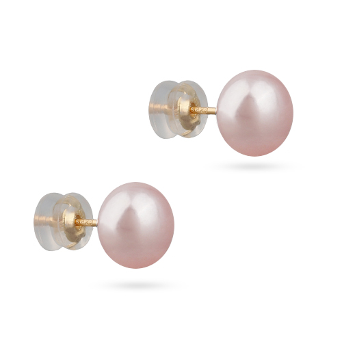 Пусеты (жемчуг лососевый 9мм; покрытие золото)