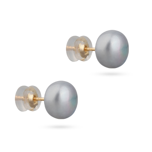 Пусеты (жемчуг серо-голубой 9мм; покрытие золото)