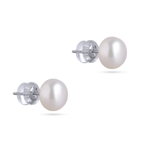 Пусеты (жемчуг белый 9мм; покрытие родий)