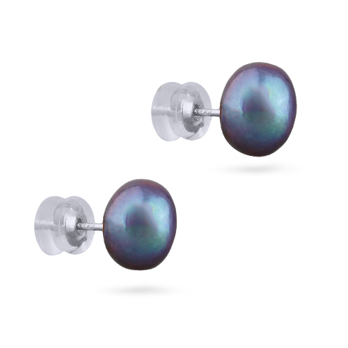 Пусеты (жемчуг бензиновый 9мм; покрытие родий)