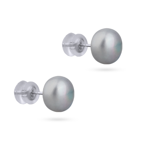 Пусеты (жемчуг серо-голубой 9мм; покрытие родий)