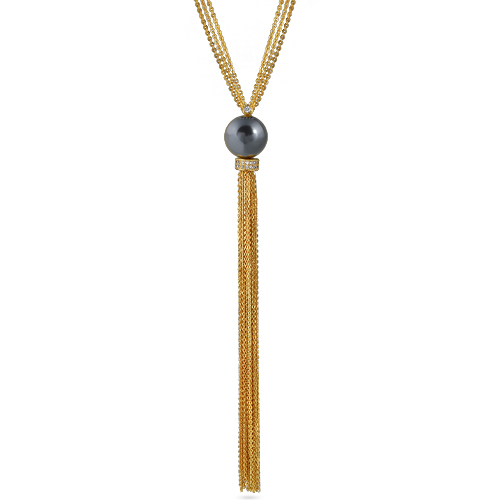 Кулон (Майорка темно-серая 16мм; покрытие золото) 85-90см