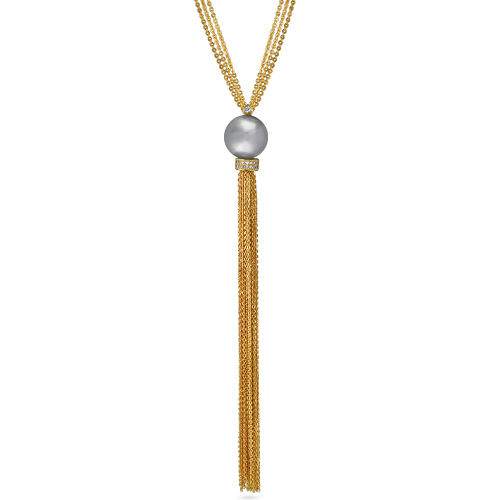 Кулон (Майорка светло-серая 16мм; покрытие золото) 85-90см