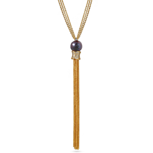 Кулон (жемчуг бензиновый 16мм, фианит белый; покрытие золото) 85-90см