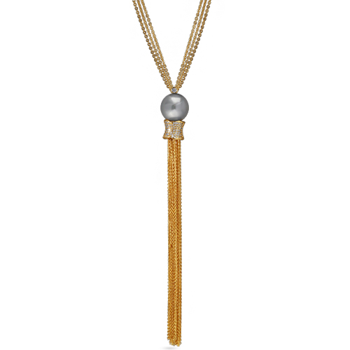 Кулон (Майорка светло-серая 16мм, белый фианит; покрытие золото) 85-90см