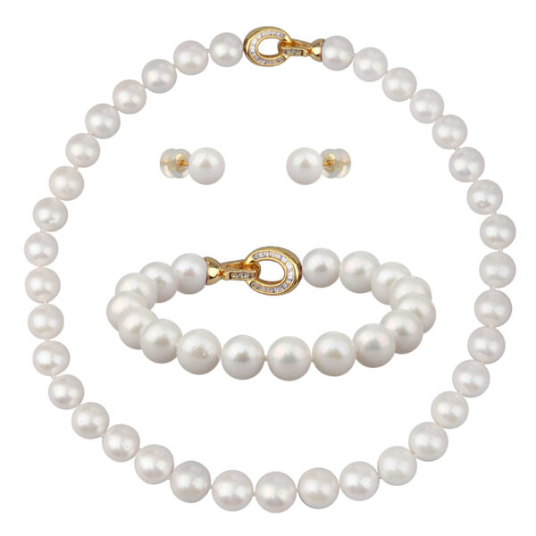 Комплект Эдисон (жемчуг белый 10-14мм; покрытие золото) 44-46см