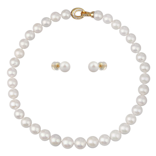 Комплект Эдисон (жемчуг белый 10-14мм; покрытие золото) 45см