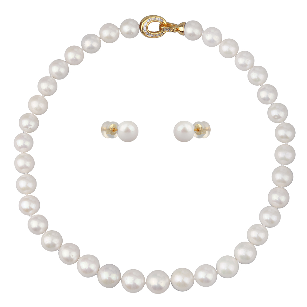 Комплект Эдисон (жемчуг белый 10-14мм; покрытие золото) 45см