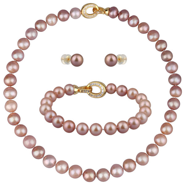 Комплект Эдисон карамель (жемчуг 10-12мм; покрытие золото) 45см