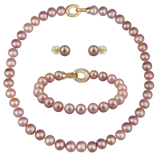 Комплект Эдисон карамель (жемчуг 12-14мм; покрытие золото) 44-46см