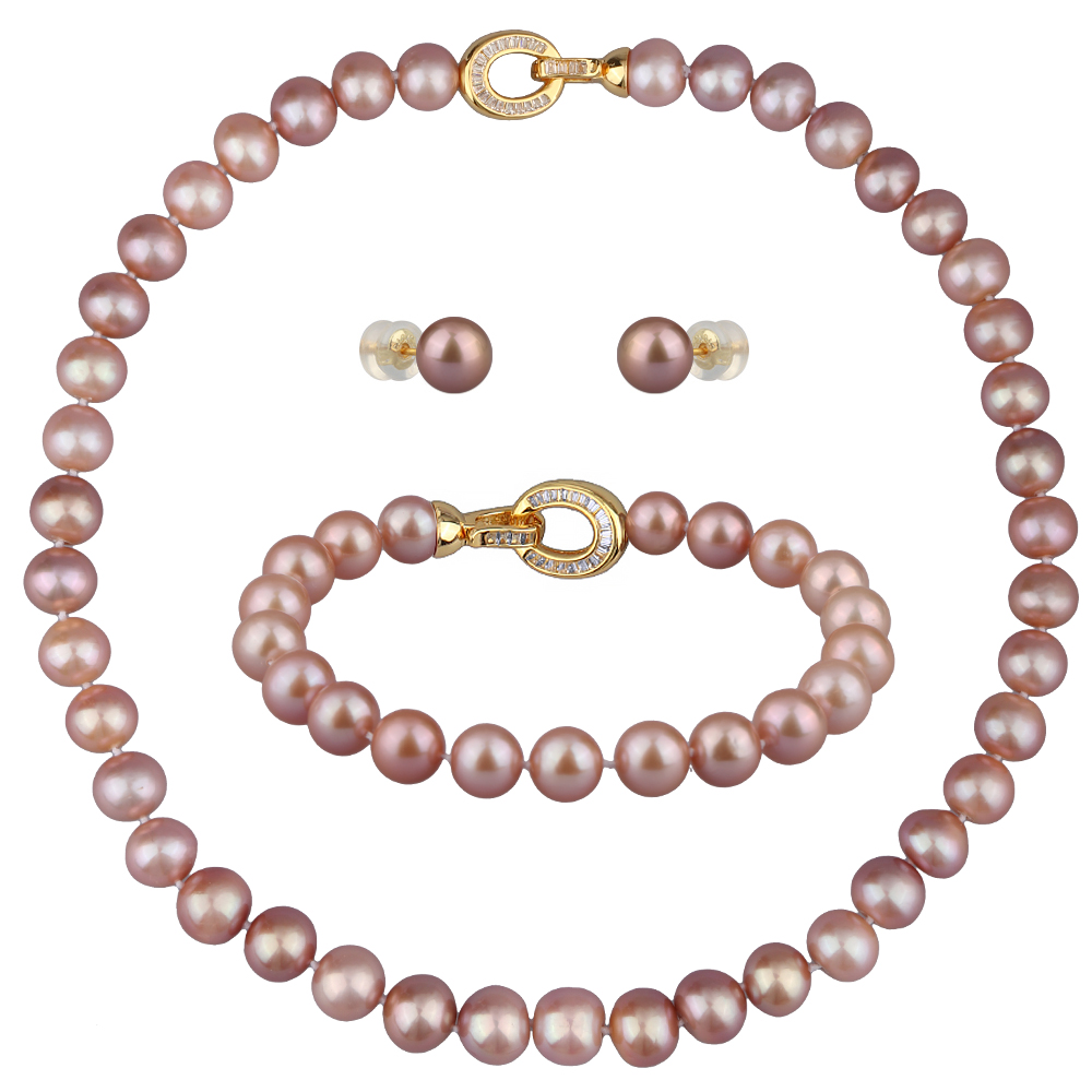 Комплект Эдисон карамель (жемчуг 12-14мм; покрытие золото) 44-46см