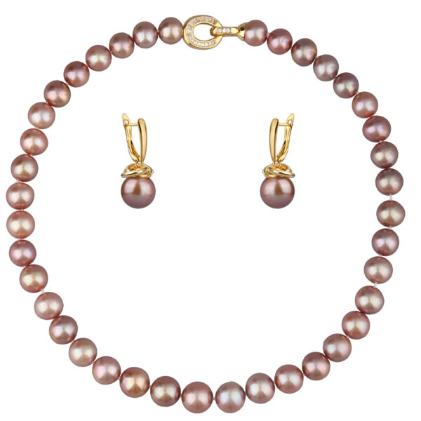 Комплект Эдисон карамель (жемчуг 10-12мм; покрытие золото) 45см