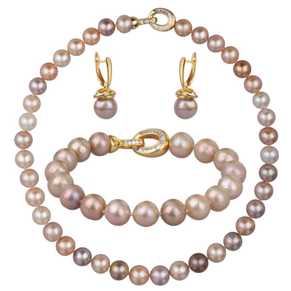 Комплект Эдисон карамель микс (жемчуг 10-12мм; покрытие золото) 45см