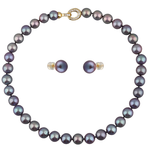 Комплект Эдисон чернично-лиловый (жемчуг 10-11мм; покрытие золото) 44см