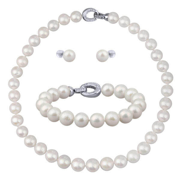 Комплект Эдисон (жемчуг белый 10-14мм; покрытие родий) 44-46см