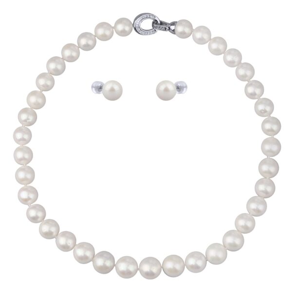 Комплект Эдисон (жемчуг белый 10-14мм; покрытие родий) 44-46см