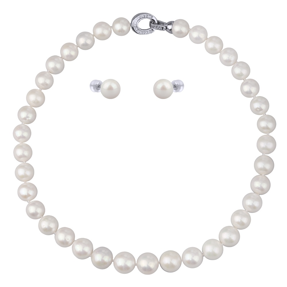 Комплект Эдисон (жемчуг белый 10-14мм; покрытие родий) 44-46см