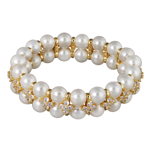 Браслет Вальс (Майорка 7мм белая, белый фианит; покрытие золото)