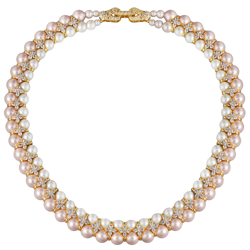 Колье Вальс (Майорка 7мм белая, светло-сиреневая; покрытие золото) 45см