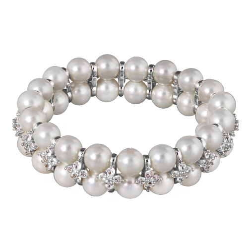 Браслет Вальс (Майорка 7мм белая, белый фианит; покрытие родий)