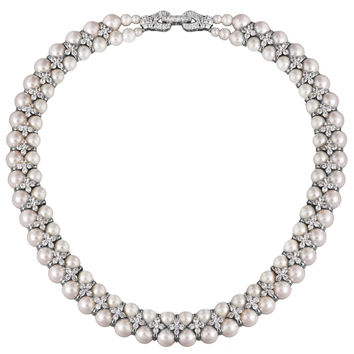 Колье Вальс (Майорка 7мм белая, белый фианит; покрытие родий) 45см