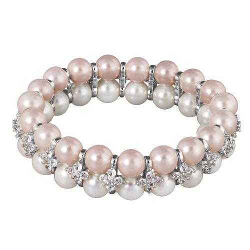 Браслет Вальс (Майорка 7мм белая, светло-сиреневая, фианит; покрытие родий)