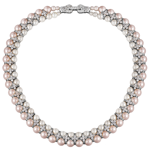 Колье Вальс (Майорка 7мм белая, светло-сиреневая; покрытие родий) 45см