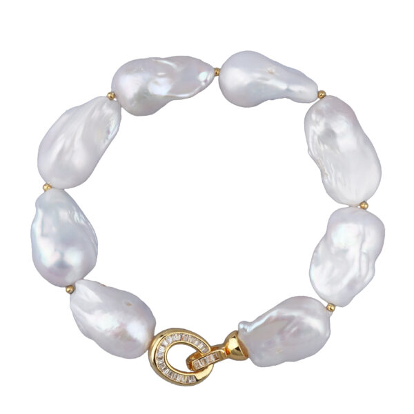 Браслет Барокко (жемчуг 15-25мм белый, фианит; покрытие золото) 21см
